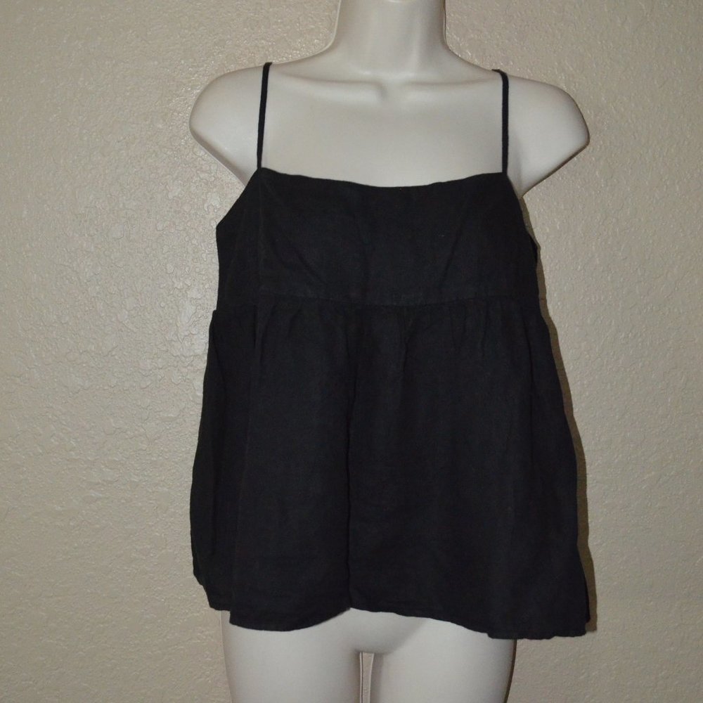 NWT $156 Sz S Velvet Graham & Spencer Black Linen Spaghetti Strap Blouse Top